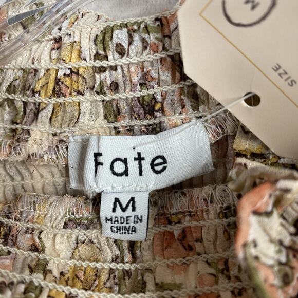 Fate Top Womens M Cream Floral Smocked Mock Neck Pullover Flowy Boho Cottage NWT - Picture 4 of 10